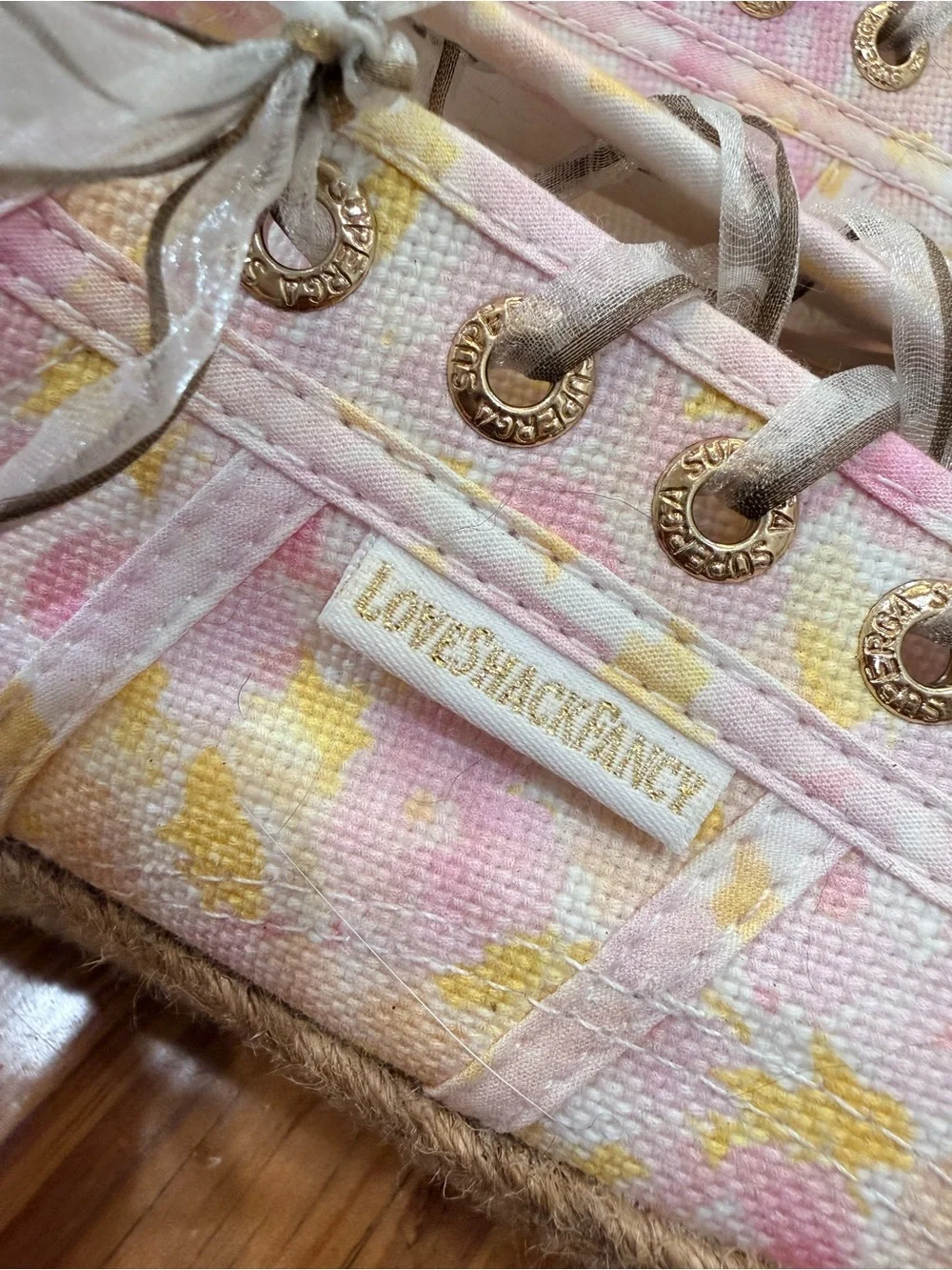Superga x LoveShackFancy Pink and Yellow Floral Platform Espadrille Sneakers 39